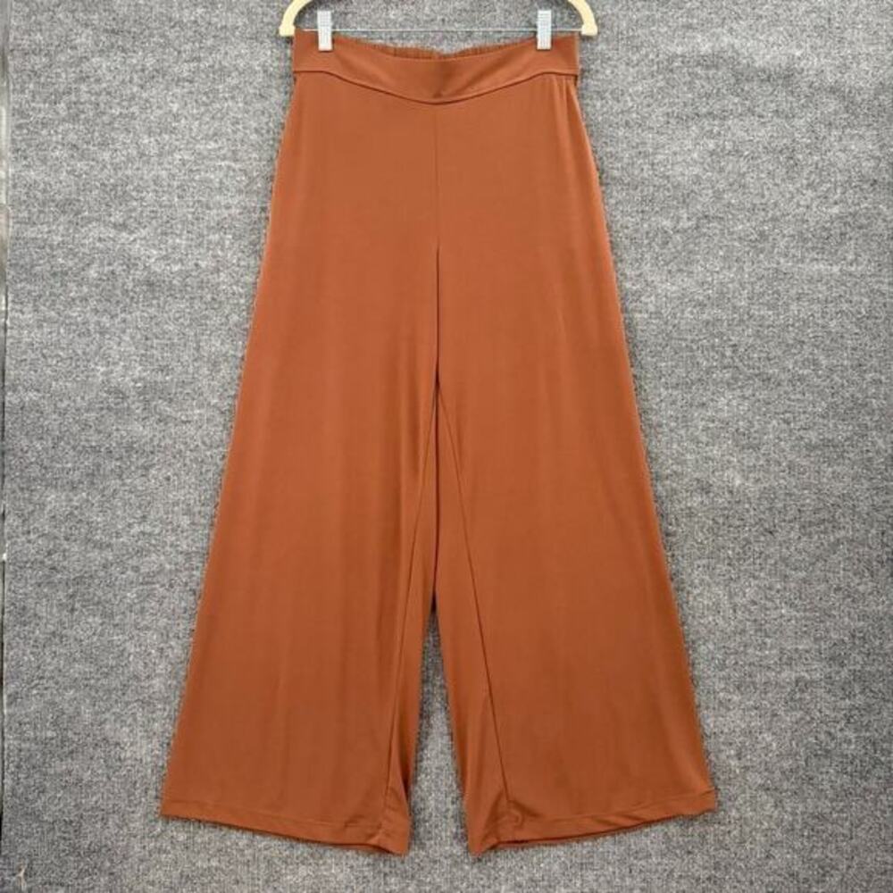 Three Dots Womens Wide Leg Flowy Pull On Pants Size M Brown Silky Travel Knit